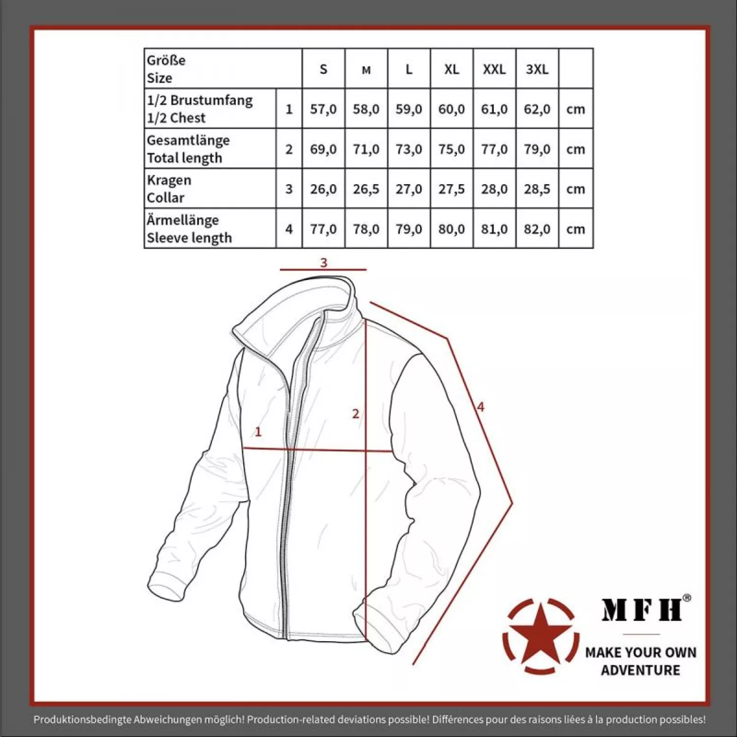 veľkostná tabuľka - softšelová bunda Protect od MFH
