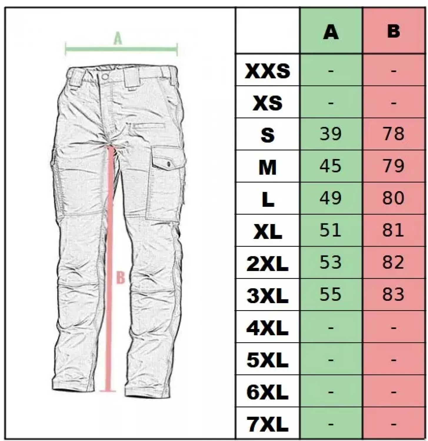 veľkostná tabuľka - taktické nohavice US BDU SLIM od Mil-Tec